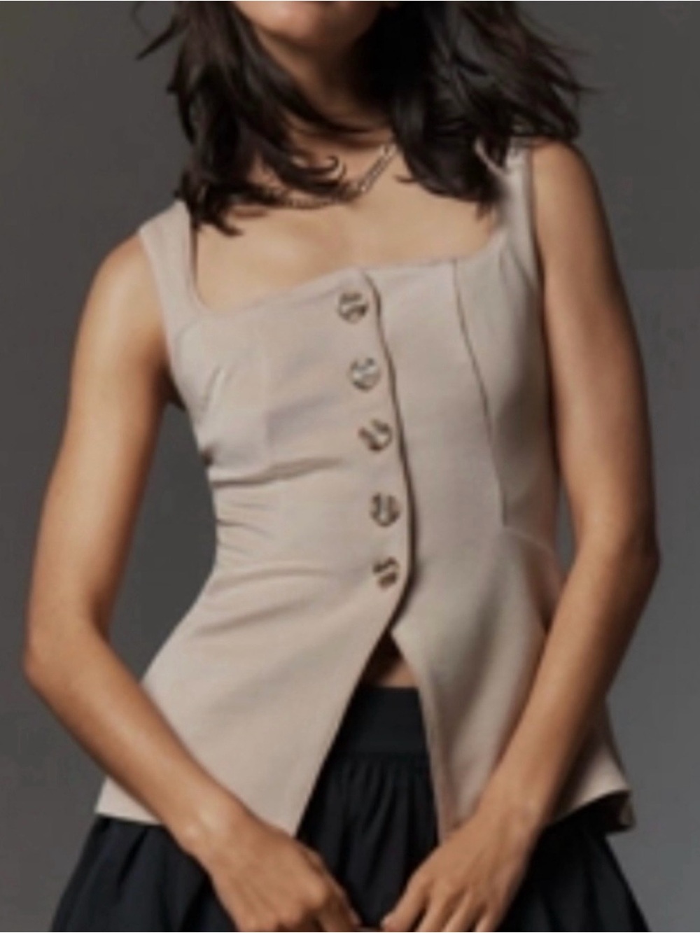 Maeve Structured Longline  Beige Button-Front Vest